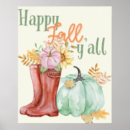 Happy Fall Y'all Wall Art Deco Poster