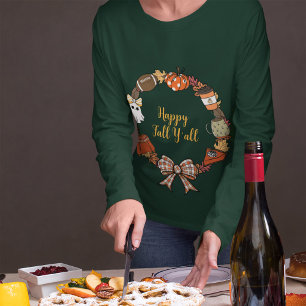 Happy Fall Y'all Wreath Long Sleeve Women's T-Shirt