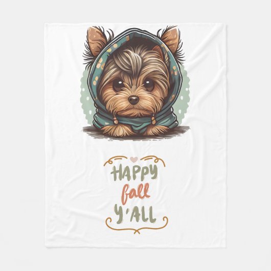 Happy Fall Y'all Yorkshire Terrier Autumn Hoodie Fleecedecke (Vorderseite)