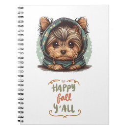 Happy Fall Y'all Yorkshire Terrier Autumn Hoodie Notizblock