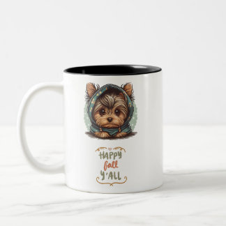 Happy Fall Y'all Yorkshire Terrier Autumn Hoodie Zweifarbige Tasse