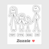 Happy Family Cartoon Stickman HandIllustration Aufkleber (Blatt)