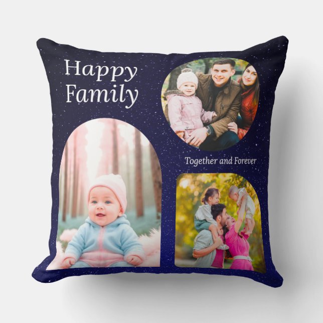 Happy Family Custom Collage Throw Pillow Kissen (Vorderseite)