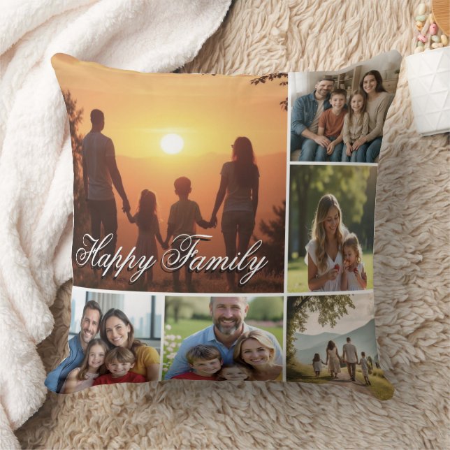 Happy Family Custom Collage Throw Pillow Kissen (Decke)