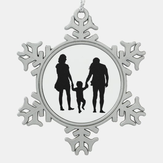 HAPPY FAMILY SCHNEEFLOCKEN Zinn-Ornament (Vorderseite)