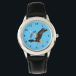 Happy-Fan Glatze Cartoon Illustration Armbanduhr<br><div class="desc">Dieser glückliche Glatzadler fliegt hoch am Himmel. Gezeichnet in lustiger Illustration Stil.</div>