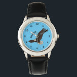 Happy-Fan Glatze Cartoon Illustration Armbanduhr<br><div class="desc">Dieser glückliche Glatzadler fliegt hoch am Himmel. Gezeichnet in lustiger Illustration Stil.</div>