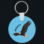 Happy-Fan Glatze Cartoon Illustration Schlüsselanhänger<br><div class="desc">Dieser glückliche Glatzadler fliegt hoch am Himmel. Gezeichnet in lustiger Illustration Stil.</div>