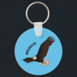 Happy-Fan Glatze Cartoon Illustration Schlüsselanhänger<br><div class="desc">Dieser glückliche Glatzadler fliegt hoch am Himmel. Gezeichnet in lustiger Illustration Stil.</div>