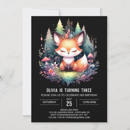 Happy Fantasy Fox Geburtstag digital Einladung (Vorderseite)