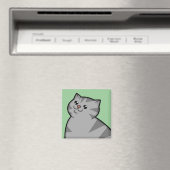 Happy Fat Silver Tabby Cat Square Magnet (In Situ (Geschirrspüler))