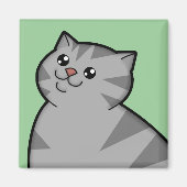 Happy Fat Silver Tabby Cat Square Magnet (Vorne)