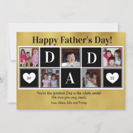 Happy Father's Day 5 Photo Gold Flat Greeting Card Karte