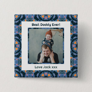 Happy Father's Day Best Daddy Vater Ever Blue Foto Button
