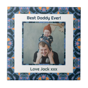 Happy Father's Day Best Daddy Vater Ever Blue Foto Fliese