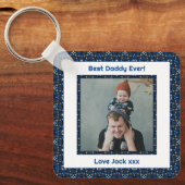 Happy Father's Day Best Daddy Vater Ever Blue Foto Schlüsselanhänger (Vorderseite)