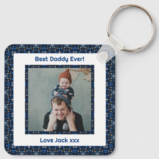 Happy Father's Day Best Daddy Vater Ever Blue Foto Schlüsselanhänger (Rückseite)