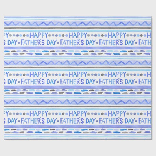 Happy Father's Day Blue Watercolor Streifen Geschenkpapier (Flach)