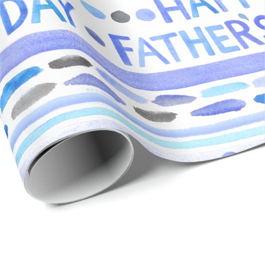 Happy Father's Day Blue Watercolor Streifen Geschenkpapier (Rolleneckpunkt)