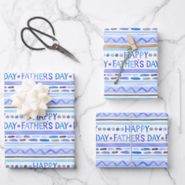 Happy Father's Day Blue Watercolor Streifen Geschenkpapier Set