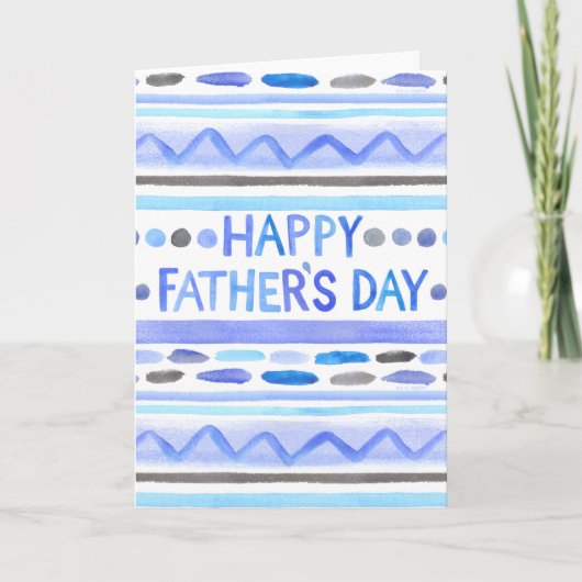 Happy Father's Day Blue Watercolor Streifen Karte (Vorderseite)