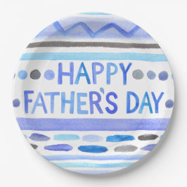 Happy Father's Day Blue Watercolor Streifen Pappteller
