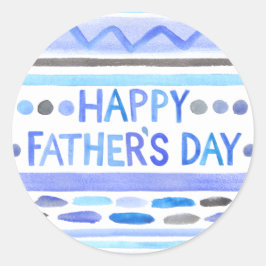 Happy Father's Day Blue Watercolor Streifen Runder Aufkleber