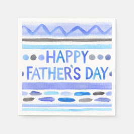 Happy Father's Day Blue Watercolor Streifen Serviette