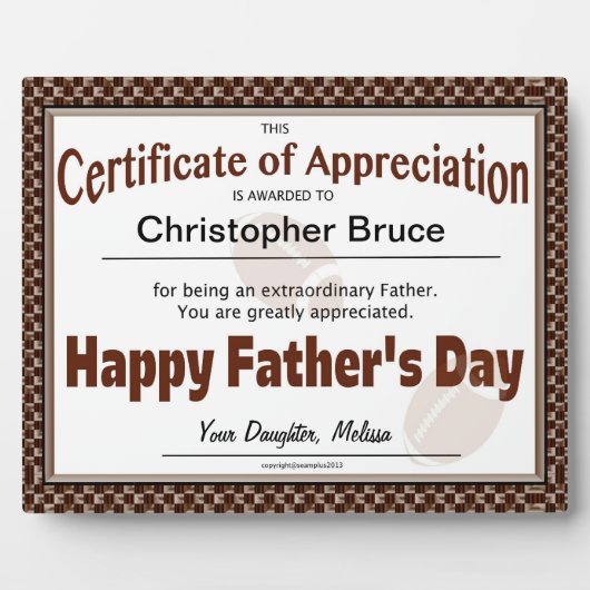 Happy Father's Day Certificate Plaque Fotoplatte (Vorderseite)