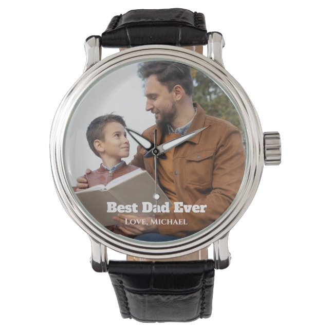 Happy Father's Day Custom Foto Armbanduhr (Vorderseite)