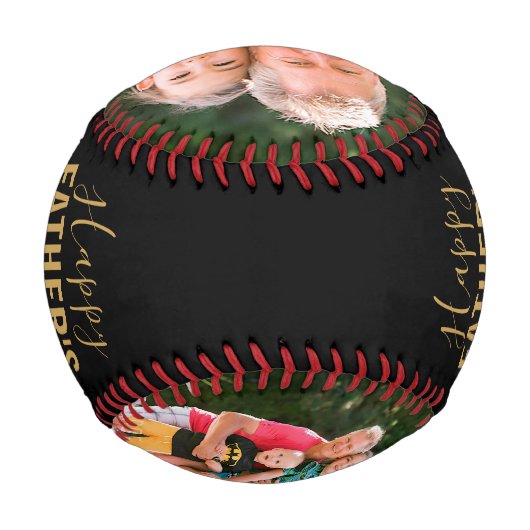 Happy Father's Day Family Foto Goldener Skriptname Baseball (Rückseite)
