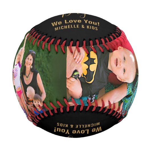 Happy Father's Day Family Foto Goldener Skriptname Baseball (Vorderseite)