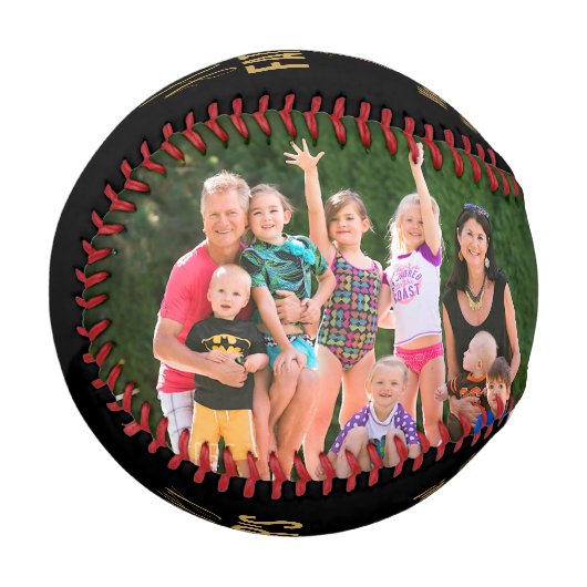 Happy Father's Day Family Foto Goldener Skriptname Baseball (Vorderseite Links)
