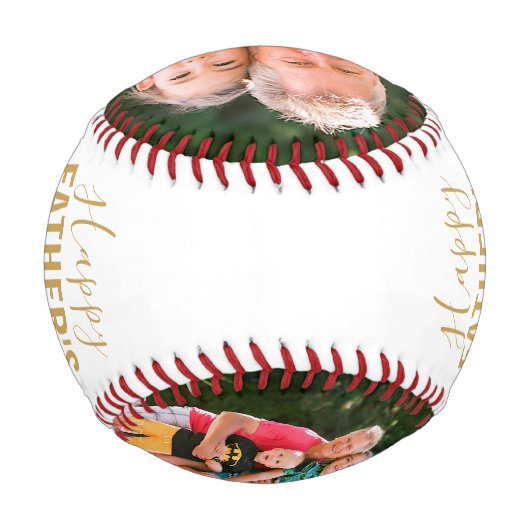 Happy Father's Day Gold Family Foto Name Script Baseball (Rückseite)