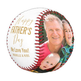 Happy Father's Day Gold Family Foto Name Script Baseball
