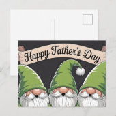 Happy Father's Day" Green Gnome Trio Postkarte (Vorne/Hinten)