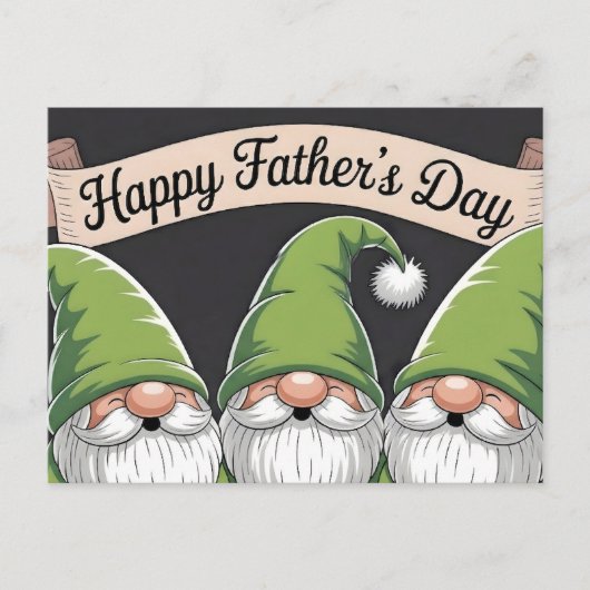 Happy Father's Day" Green Gnome Trio Postkarte (Vorderseite)