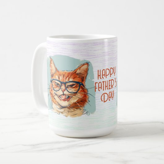 Happy Father's Day Hilarious Cat Coffee Mug Kaffeetasse (Vorderseite Links)