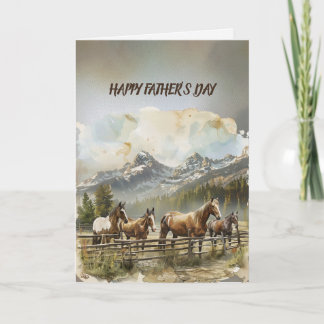 Happy Father's Day Horses In Corral In Mountains Karte