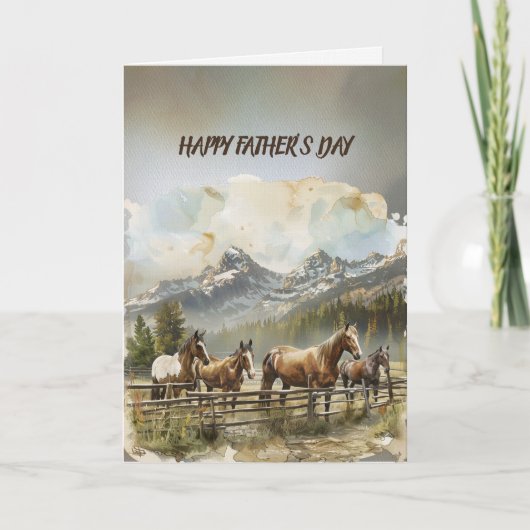 Happy Father's Day Horses In Corral In Mountains Karte (Vorderseite)