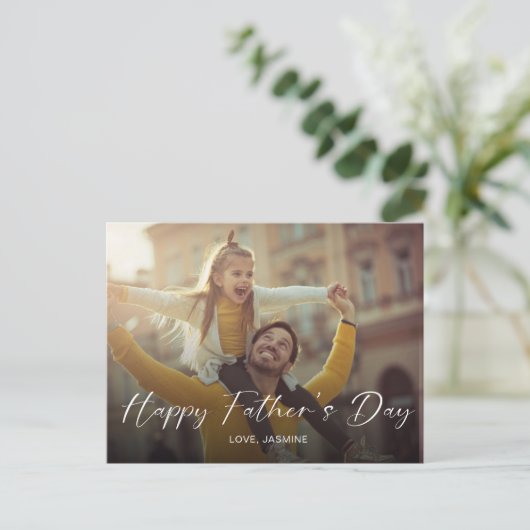 Happy Father's Day Script Foto Modern Simple Postkarte (Stehend Vorderseite)