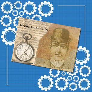 Happy Father's Day Steampunk Gentleman Bowler Hat Karte