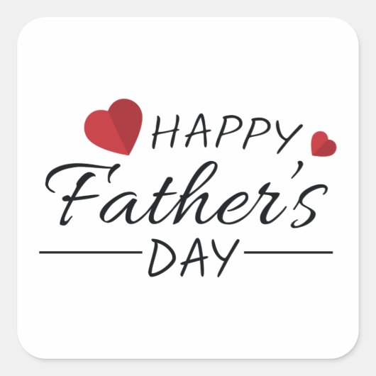 Happy Father's Day Text Kunst mit Herzen Quadratischer Aufkleber (Vorderseite)