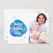 Happy Father's Day|Watercolor Splash Custom Foto Postkarte (Vorne/Hinten)