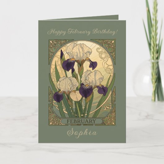 Happy February Birthday Iris Flowers Karte (Vorderseite)
