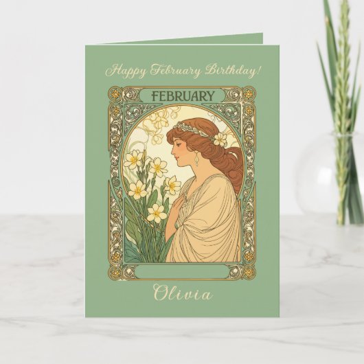 Happy February Birthday Primrose Flowers Art Nouve Karte (Vorderseite)