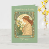 Happy February Birthday Primrose Flowers Art Nouve Karte (Gelbe Blume)