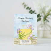  Happy February Irises Birthday Cake Postkarte (Stehend Vorderseite)