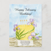  Happy February Irises Birthday Cake Postkarte (Vorderseite)