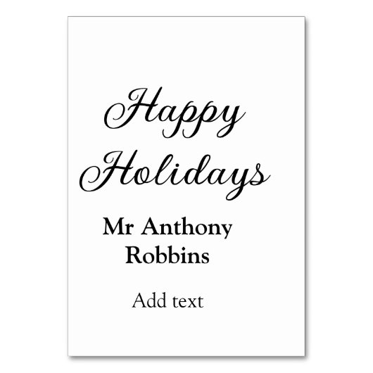 Happy Feiertage hinzufügen Name Datum Jahr einfach Tischnummer (Vorderseite)